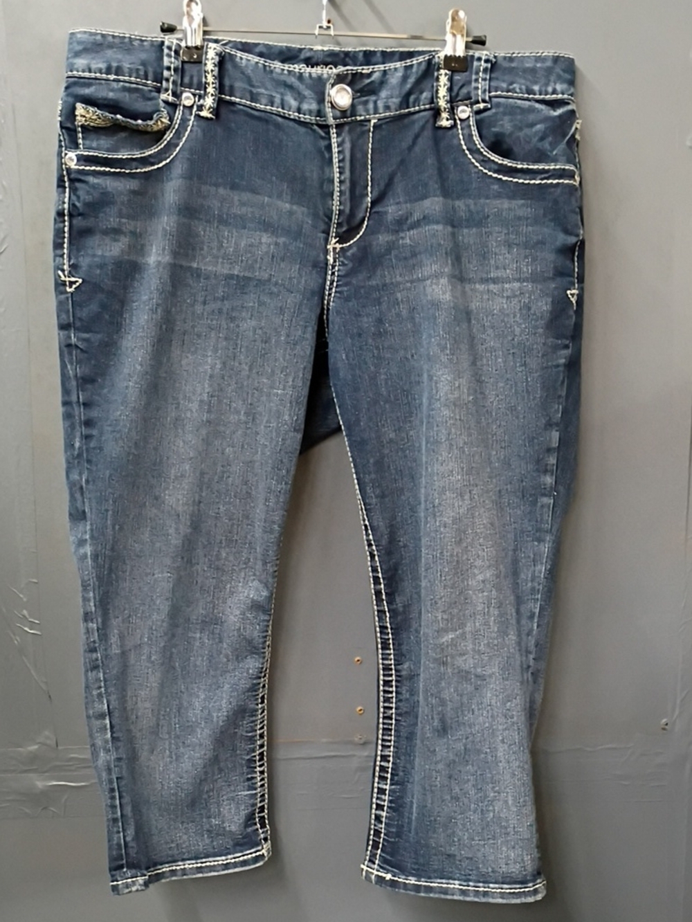 Maurices Dark Blue Cropped Jeans with White Contrast Stitching